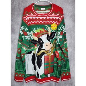 Ugly Christmas Sweater Cow Men‎ 3XL 54-56 Drink Holder Pouch Holiday Party Shirt